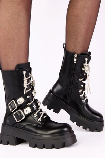 Schwarze Stiefeletten mit Plateau, Zirkonia und Steinen Laroca