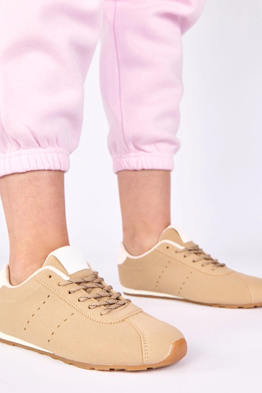 Sandfarbene Sneakers mit weißem...