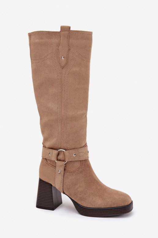 sich Zuarm laufen Damenstiefel mit AbsätzenPrzeszyciami Beige Alessara