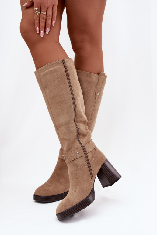 sich Zuarm laufen Damenstiefel mit AbsätzenPrzeszyciami Beige Alessara