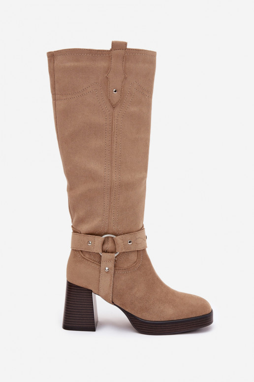 sich Zuarm laufen Damenstiefel mit AbsätzenPrzeszyciami Beige Alessara