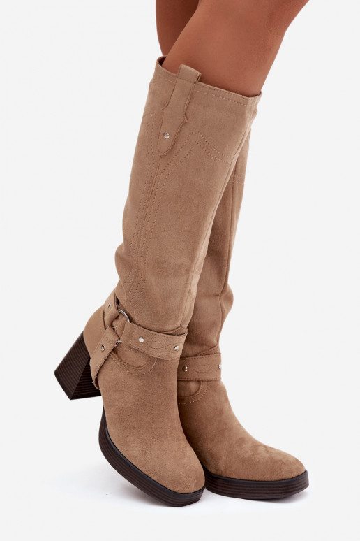 sich Zuarm laufen Damenstiefel mit AbsätzenPrzeszyciami Beige Alessara