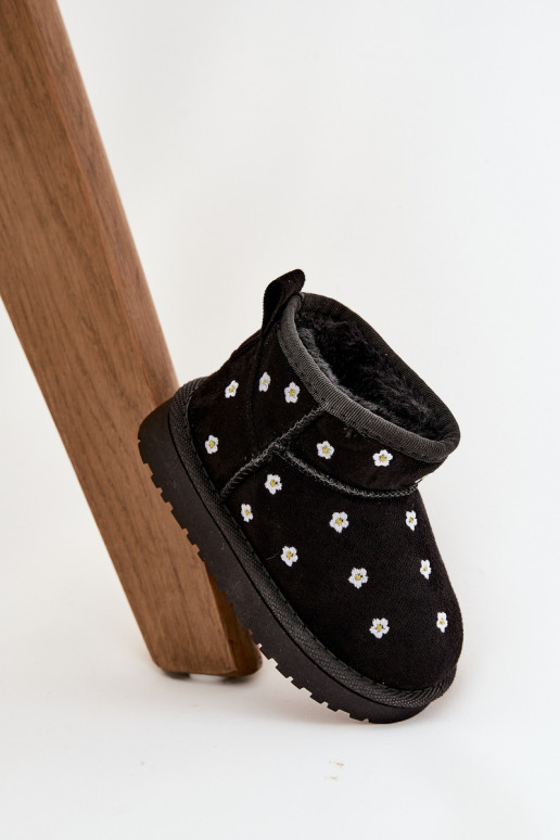 Kinder-Schneestiefel mit Blumenmotiven in schwarz Gracina