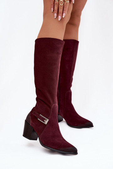 Haut aus INildleder Stiefel mit Absätzen mit Schnallen sich Zuarm laufen Zazoo 70156 Burgund 2