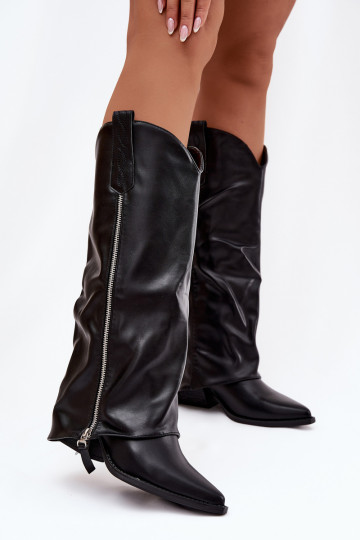 Schwarze Cowboy-Stil Stiefel mit Absatz aus Kunstleder Palira