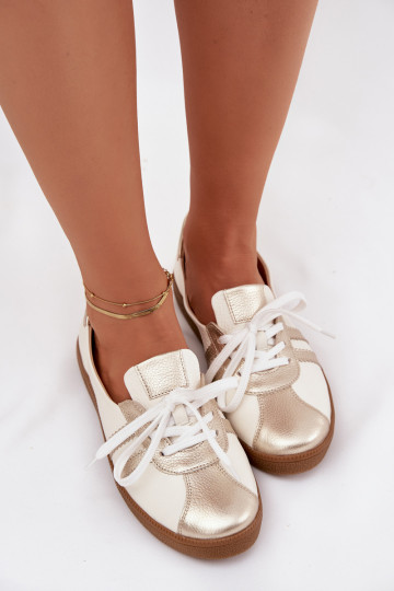 Weiße- und goldfarbene Leder-Damen "Barefoot" Schuhe Zazoo N1341