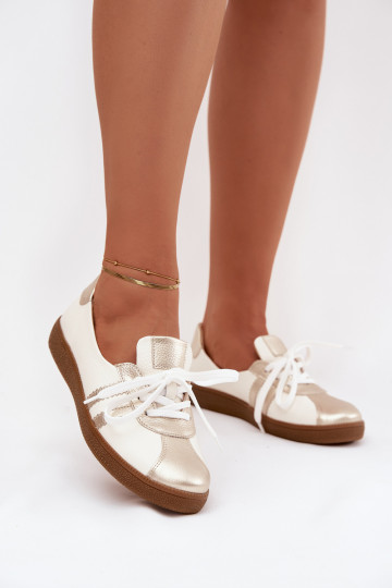 Weiße- und goldfarbene Leder-Damen "Barefoot" Schuhe Zazoo N1341 2