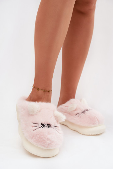 Rosa Damen-Hausschuhe mit Fell und Smiley Lexira 2