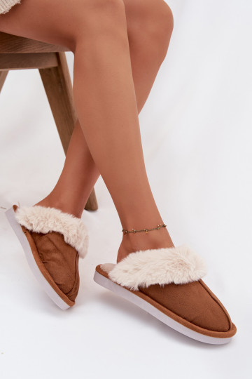 Braune Damen-Hausschuhe mit Fell Carisse
