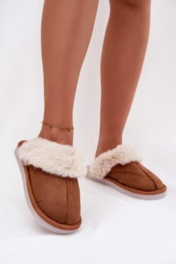 Braune Damen-Hausschuhe mit Fell Carisse 2