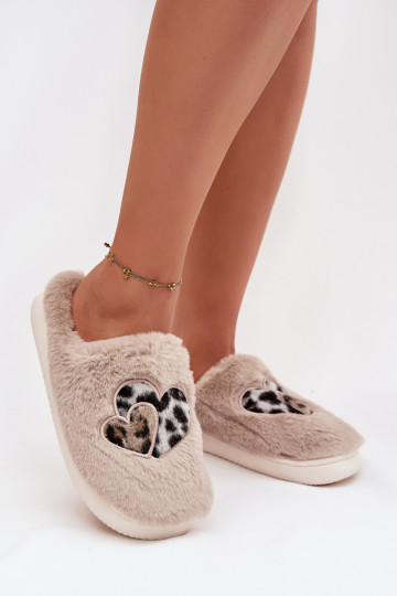 Beige Amandra Hausschuhe mit Fell und Herzen 2