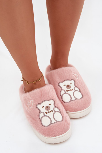 Rosa Noralie Hausschuhe mit Fell und Teddybär
