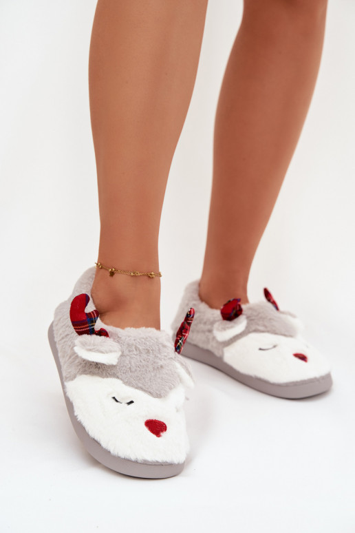 Hausschuhe INeihnachten Feminin Mit einem Thema Rentier mit Pelzmantel graue Farbe Orsella