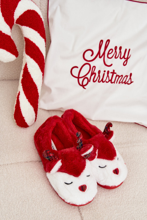 Hausschuhe INeihnachten Feminin Mit einem Thema Rentier mit Pelzmantel rote Farbe Orsella