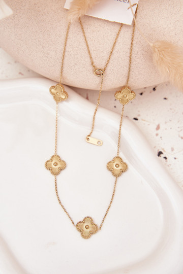 Edelstahlhalskette in gold mit Blumenmotiven
