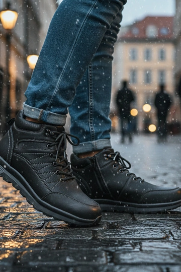 Mack schwarze Herren-Boots mit warmem Futter