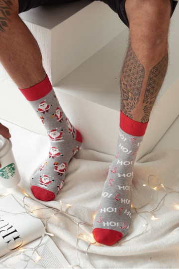 Graue Herrensocken „Santa Clause" für Weihnachten