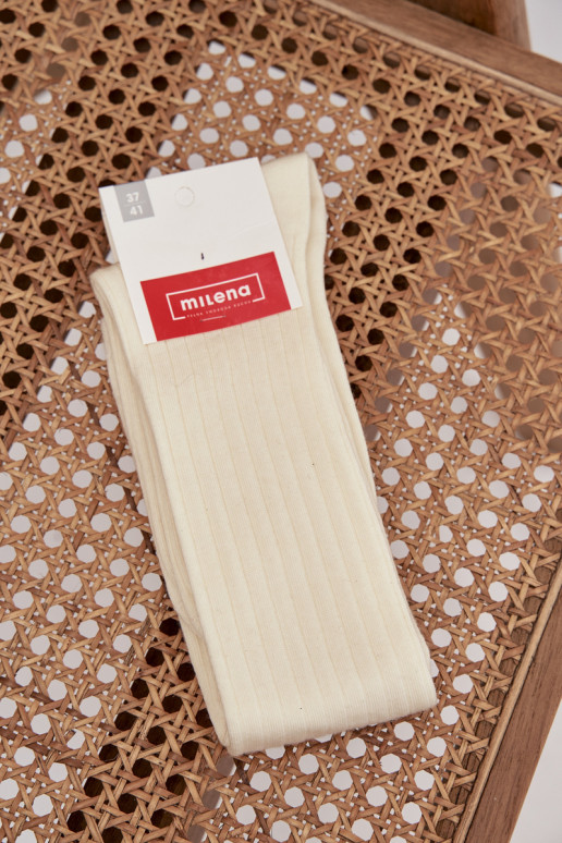 Lange Merinowollsocken in Elfenbeinfarbe