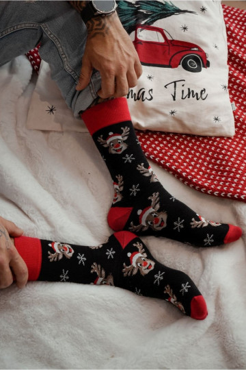 Herrensocken INeihnachten Uśmiechnięte Rentier schZuarze Farbe