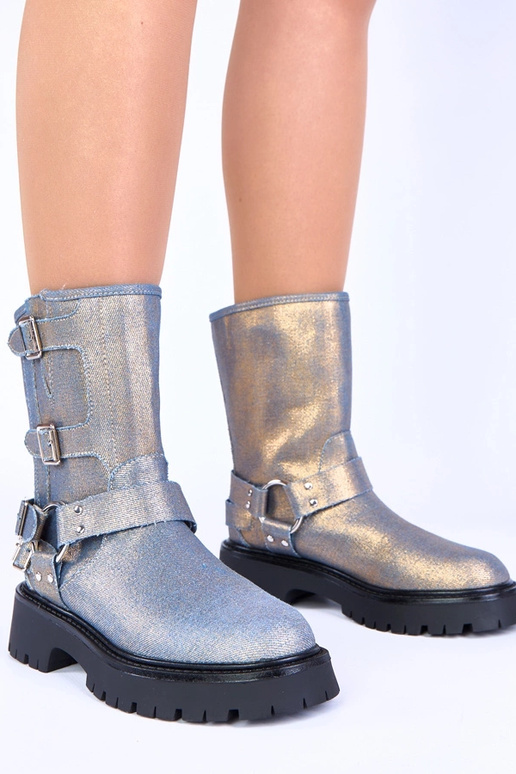 Blaue Stiefel mit goldfarbenen...