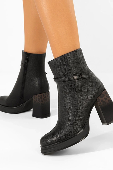 Schwarze Stiefel mit Absatz im Leopardenmuster Brenna