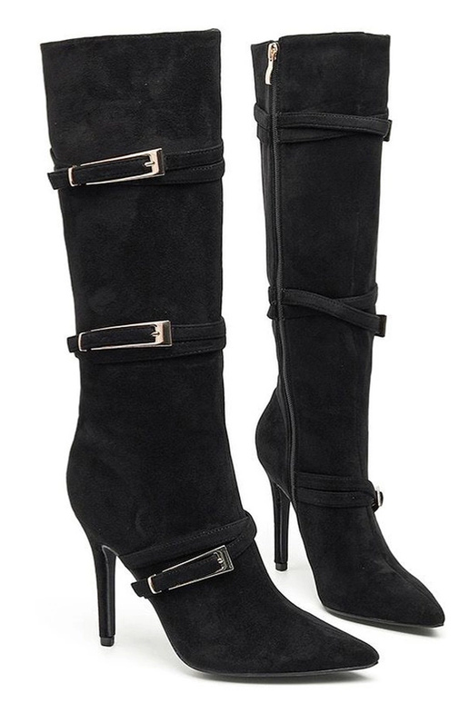 Schwarze Overknee-Stiefel mit dünnem...