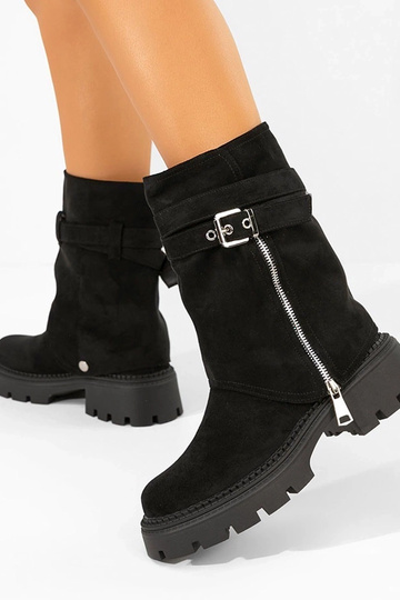 Schwarze Stiefel mit abnehmbarem Schaft und dekorativem Reißverschluss Edna 2
