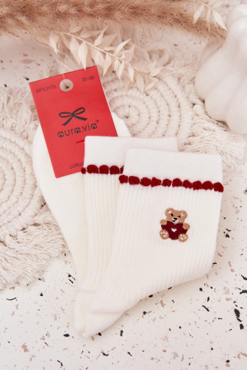Damen Weihnachtsstrümpfe mit Bärenmotiv in Weiß 2