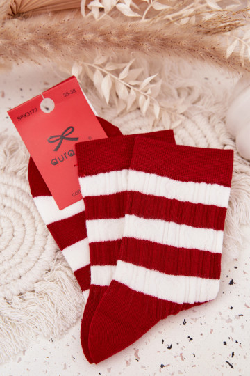 Damen Weihnachtsstrümpfe mit Streifen in Rot-weiß 2