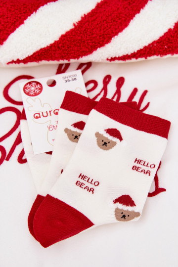 Damen Weihnachtsstrümpfe mit Bären und Weihnachtsmann in Weiß 2