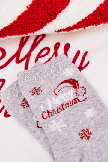 Damen Weihnachtsstrümpfe mit Schneeflocken und Aufschrift in Grau