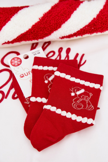 Socken Feminin INeihnachten Teddybären Im Cover INeihnachtsmanna rote Farbe 2