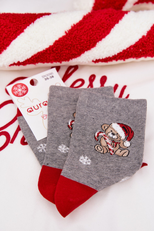 Socken Feminin INeihnachten Schneeflocken Teddybären Im Cover INeihnachtsmanna graue Farbe
