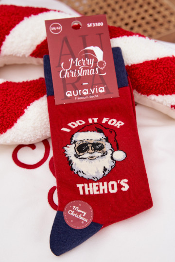 Männer Weihnachtsstrümpfe mit dem Weihnachtsmann in Brille, rot-dunkelblau