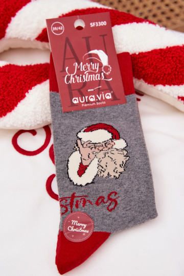 Männer Weihnachtsstrümpfe mit Aufschrift und Weihnachtsmann, grau
