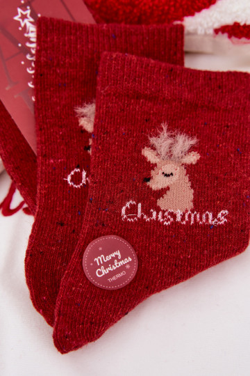 Damen Weihnachtsstrümpfe mit Rentieren, aus Wolle, rot