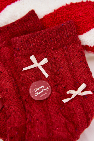Damen Weihnachtsstrümpfe mit Schleifen, aus Wolle, rot