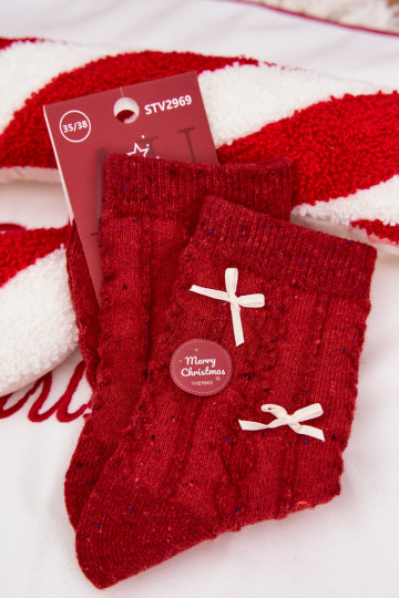 Damen Weihnachtsstrümpfe mit Schleifen, aus Wolle, rot 2
