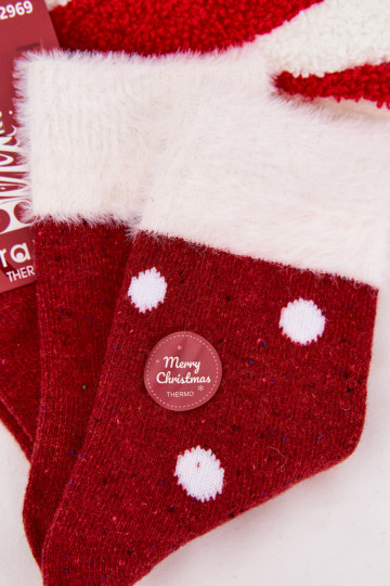 Damen Weihnachtsstrümpfe mit Fell und Punkten, aus Wolle, rot