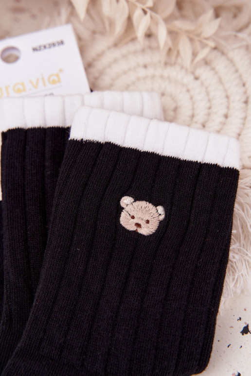 Socken Feminin BaZuełnianeKleinm Teddybärenm schZuarze Farbe