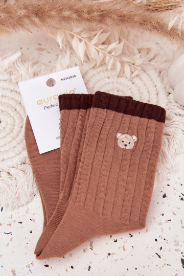 Socken Feminin BaZuełnianeKleinm Teddybärenm braune Farbe 2