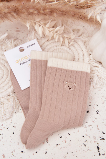Socken Feminin BaZuełnianeKleinm Teddybärenm Beige 2