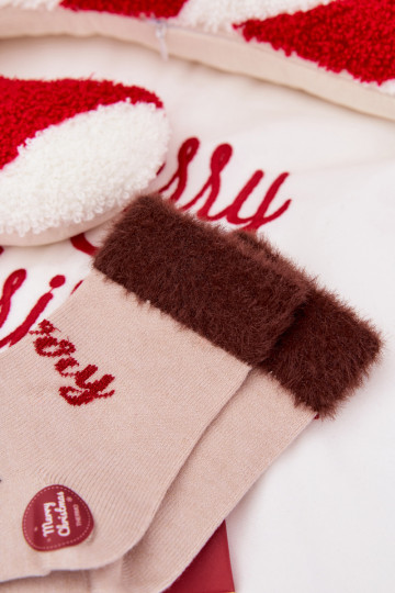 INeihnachtssocken Kindisch mit Pelzmantel Und Rentiere INełna Alpaka Beige