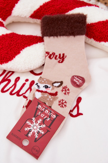 INeihnachtssocken Kindisch mit Pelzmantel Und Rentiere INełna Alpaka Beige 2