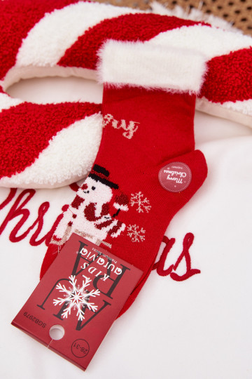 Kinder Weihnachtsstrümpfe mit Fell und Schneemann, aus Wolle, rot 2