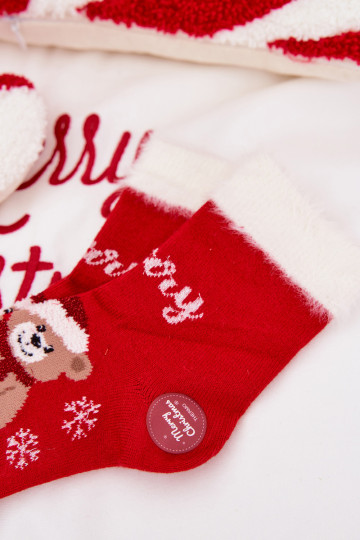 Kinder Weihnachtsstrümpfe mit Fell und Bären, aus Wolle, rot
