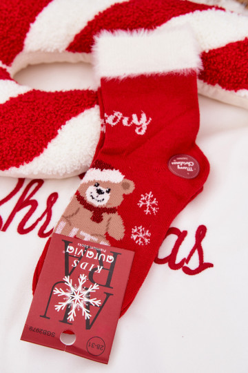Kinder Weihnachtsstrümpfe mit Fell und Bären, aus Wolle, rot 2