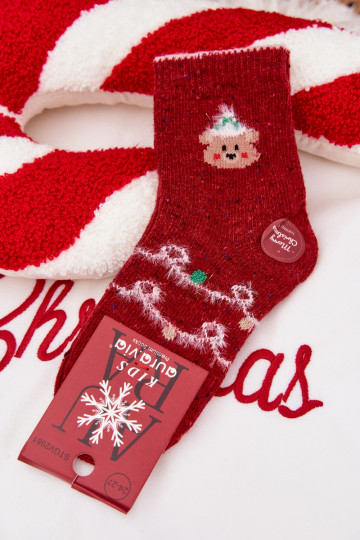 Kindisch INeihnachten Socken Mit Bär INełna Alpaka rote Farbe 2