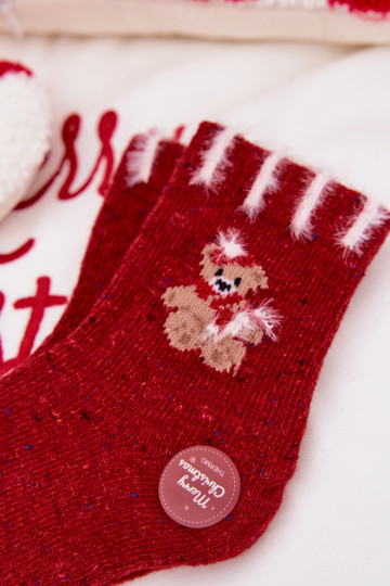 Kinder Weihnachtsstrümpfe mit Bären, aus Wolle, rot