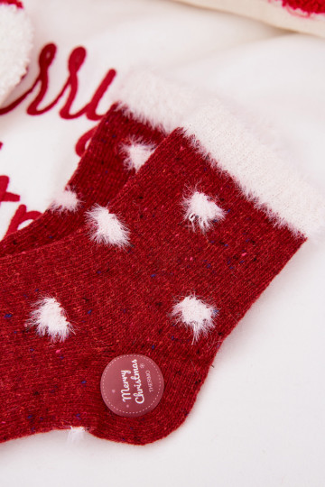 Kinder Weihnachtsstrümpfe mit Herzen und Fell, aus Wolle, rot